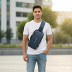 Tannero Blue Urban Anti-Theft Sling Bag with Lock, USB Port & PU Strap