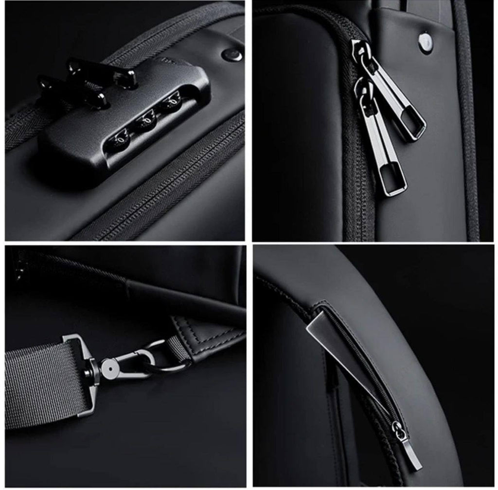 Tannero Black Urban Anti-Theft Sling Bag with Lock, USB Port & PU Strap