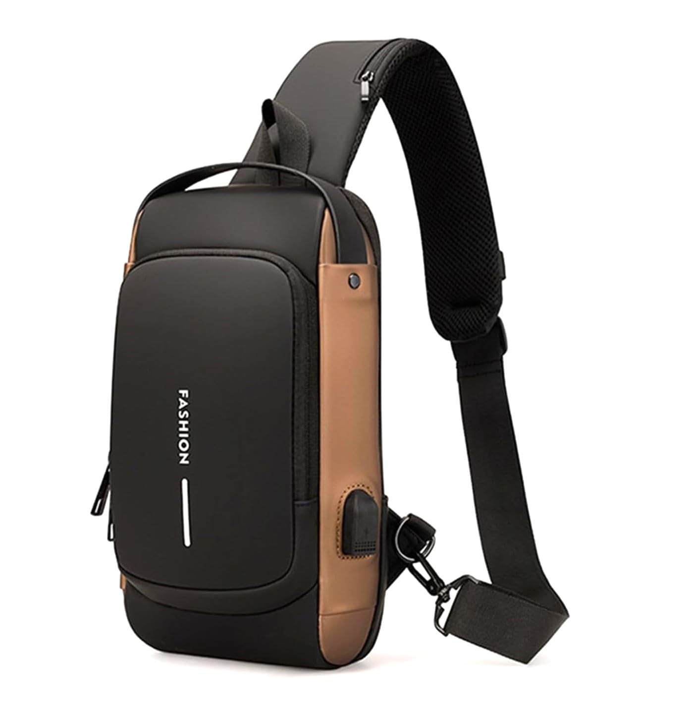 Tannero Black Urban Anti-Theft Sling Bag with Lock, USB Port & PU Strap
