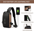 Tannero Black Urban Anti-Theft Sling Bag with Lock, USB Port & PU Strap