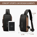 Tannero Black Urban Anti-Theft Sling Bag with Lock, USB Port & PU Strap