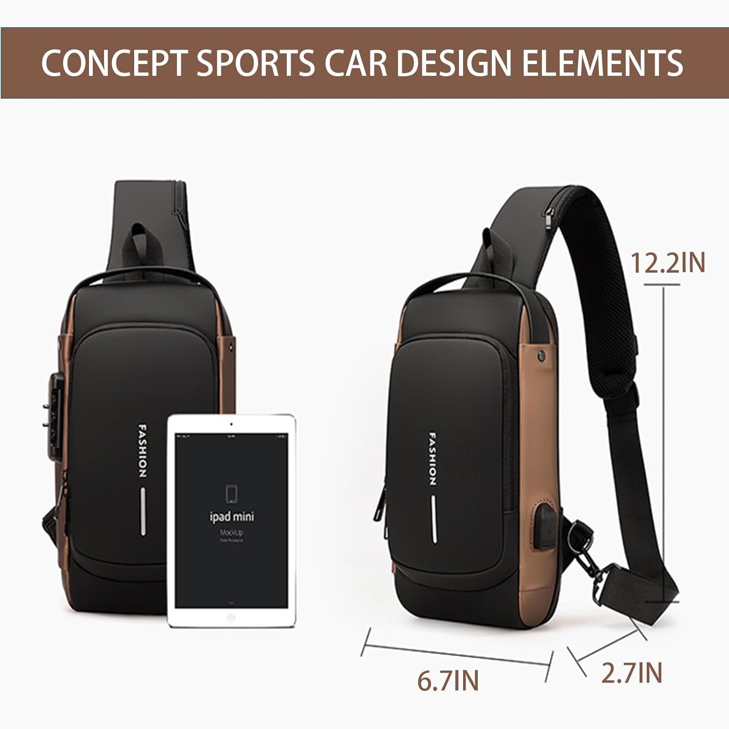 Tannero Black Urban Anti-Theft Sling Bag with Lock, USB Port & PU Strap