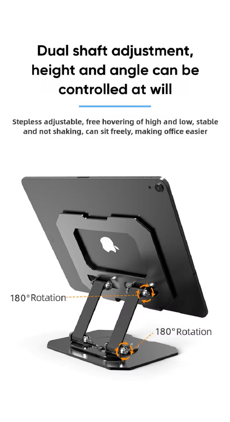 Tannero Black Carbon Steel 360-Degree Rotating Adjustable Tablet Stand for iPad, Samsung Galaxy Tab, Lenovo Pad