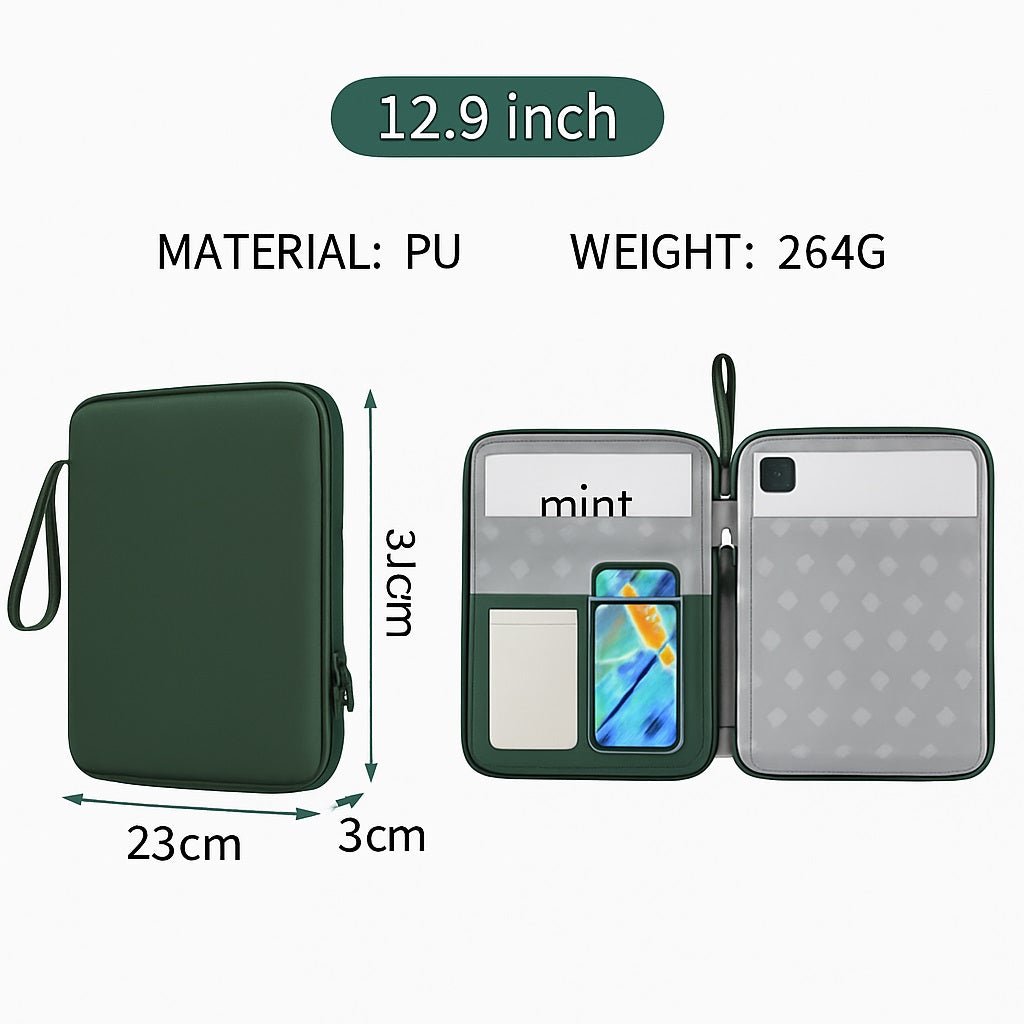 Tannero 12.9 - Inch Waterproof Tablet Sleeve Case, PU Leather, Compatible with iPad / Samsung / Realme / OnePlus (Green)