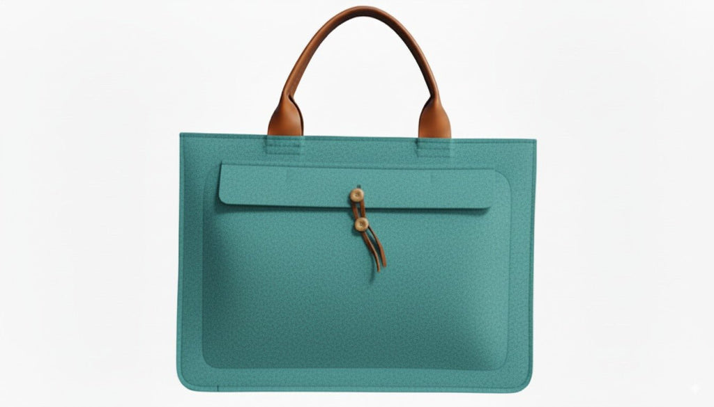 Tannero Professional Felt Laptop Bag, Brown Leather Handles, Business Briefcase, Upto 15.6 inch laptop (Teal)