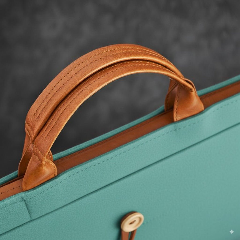 Tannero Professional Felt Laptop Bag, Brown Leather Handles, Business Briefcase, Upto 15.6 inch laptop (Teal)