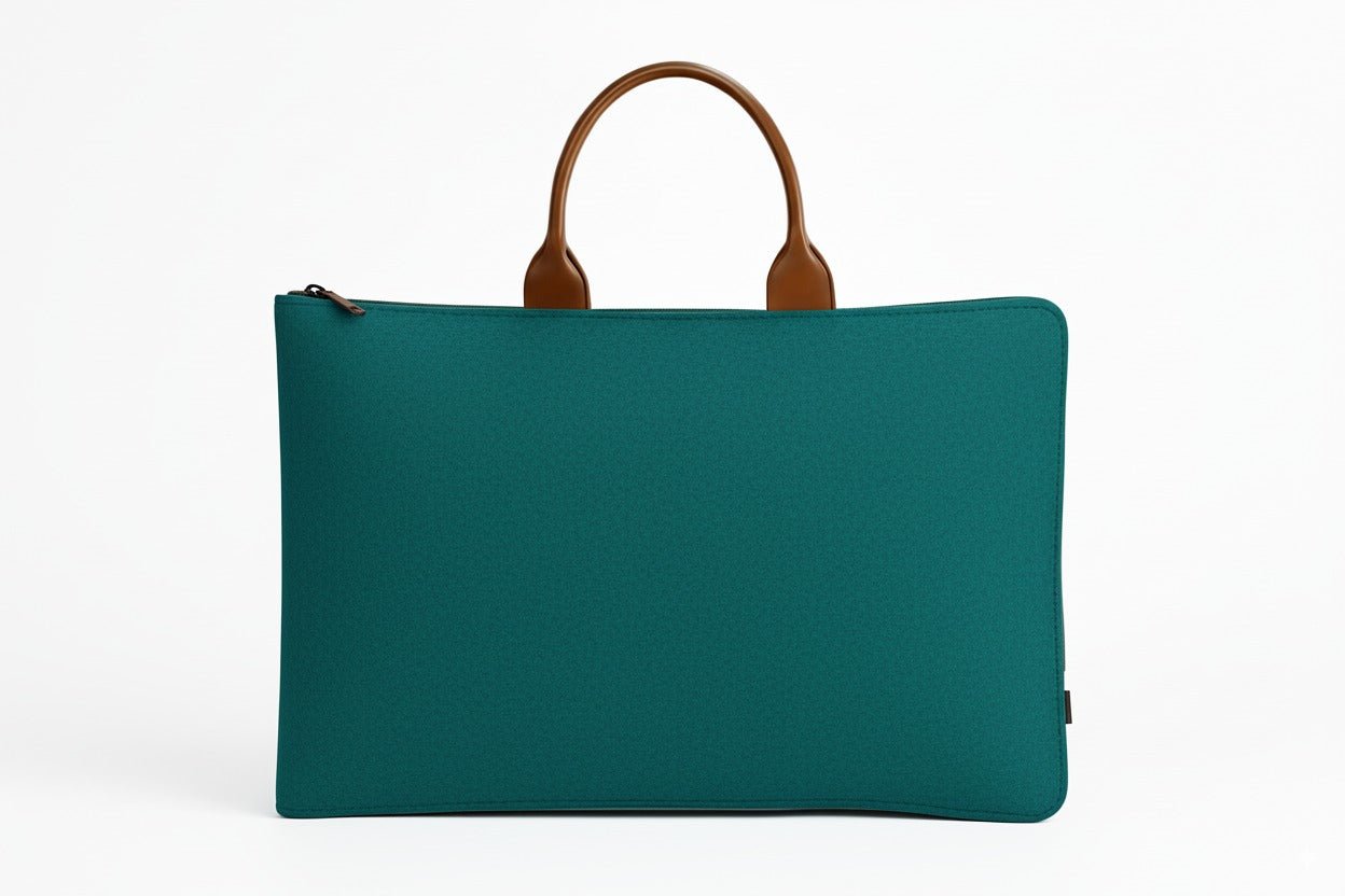 Tannero Professional Felt Laptop Bag, Brown Leather Handles, Business Briefcase, Upto 15.6 inch laptop (Teal)