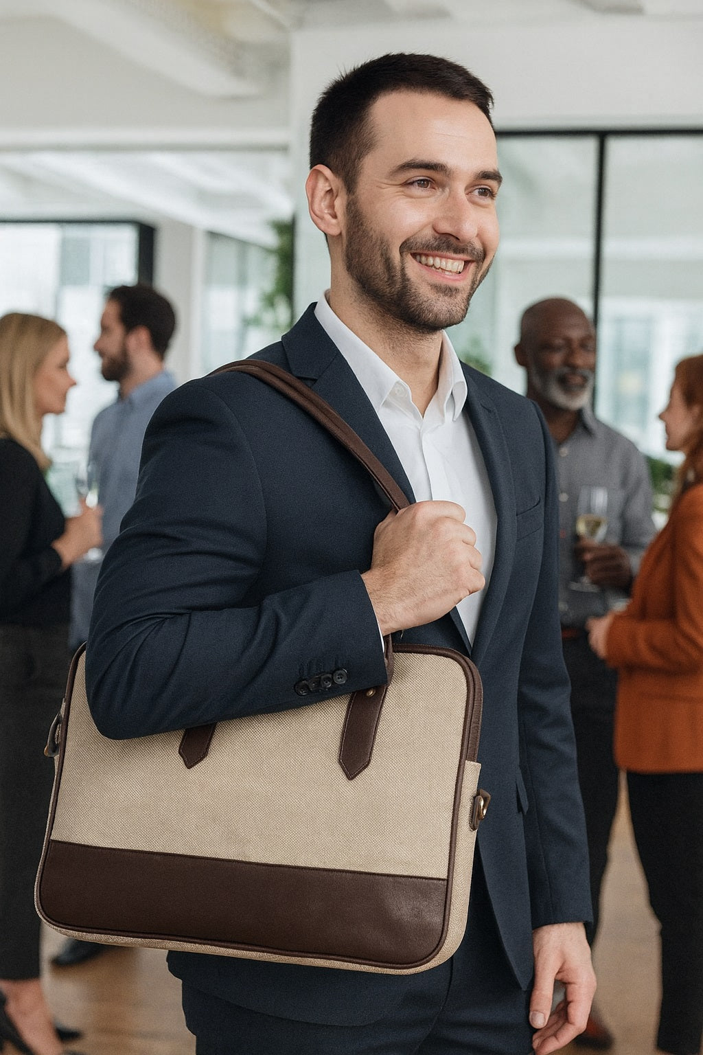 Tannero Eco-Style Jute & PU Leather Laptop Bag | Durable Office Briefcase for 15.6-inch Laptops