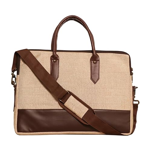 Tannero Eco-Style Jute & PU Leather Laptop Bag | Durable Office Briefcase for 15.6-inch Laptops