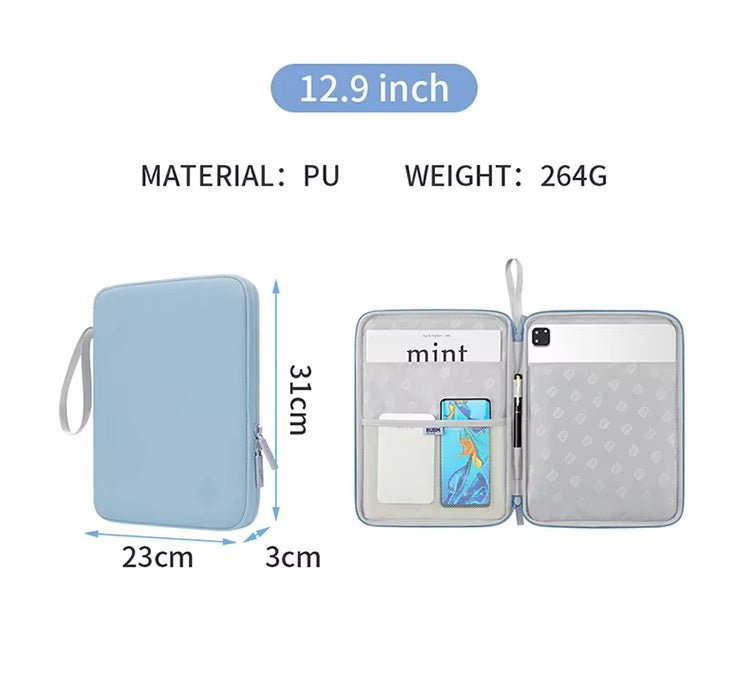 Tannero 12.9 - Inch Waterproof Tablet Sleeve Case, PU Leather, Compatible with iPad / Samsung / Realme / OnePlus (Blue)