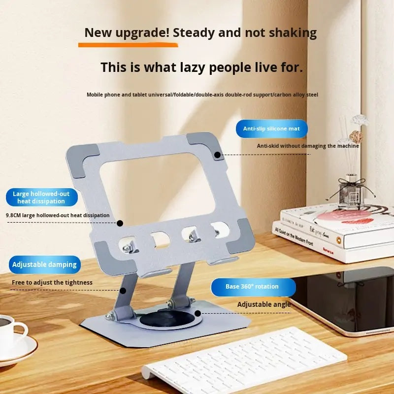 Tannero Silver Carbon Steel 360-Degree Rotating Adjustable Tablet Stand For All Tablets